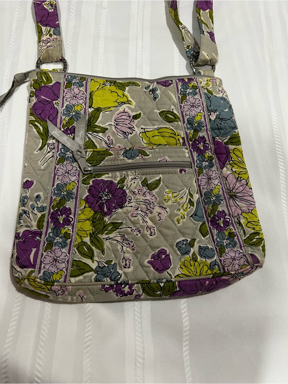 Vera Bradley Watercolor Floral Crossbody Purse Bag Purple Green Gray Blue
